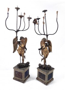 Lot 412 – Pair of 17th-18th century angel candelabra. Roland Auctions NY image